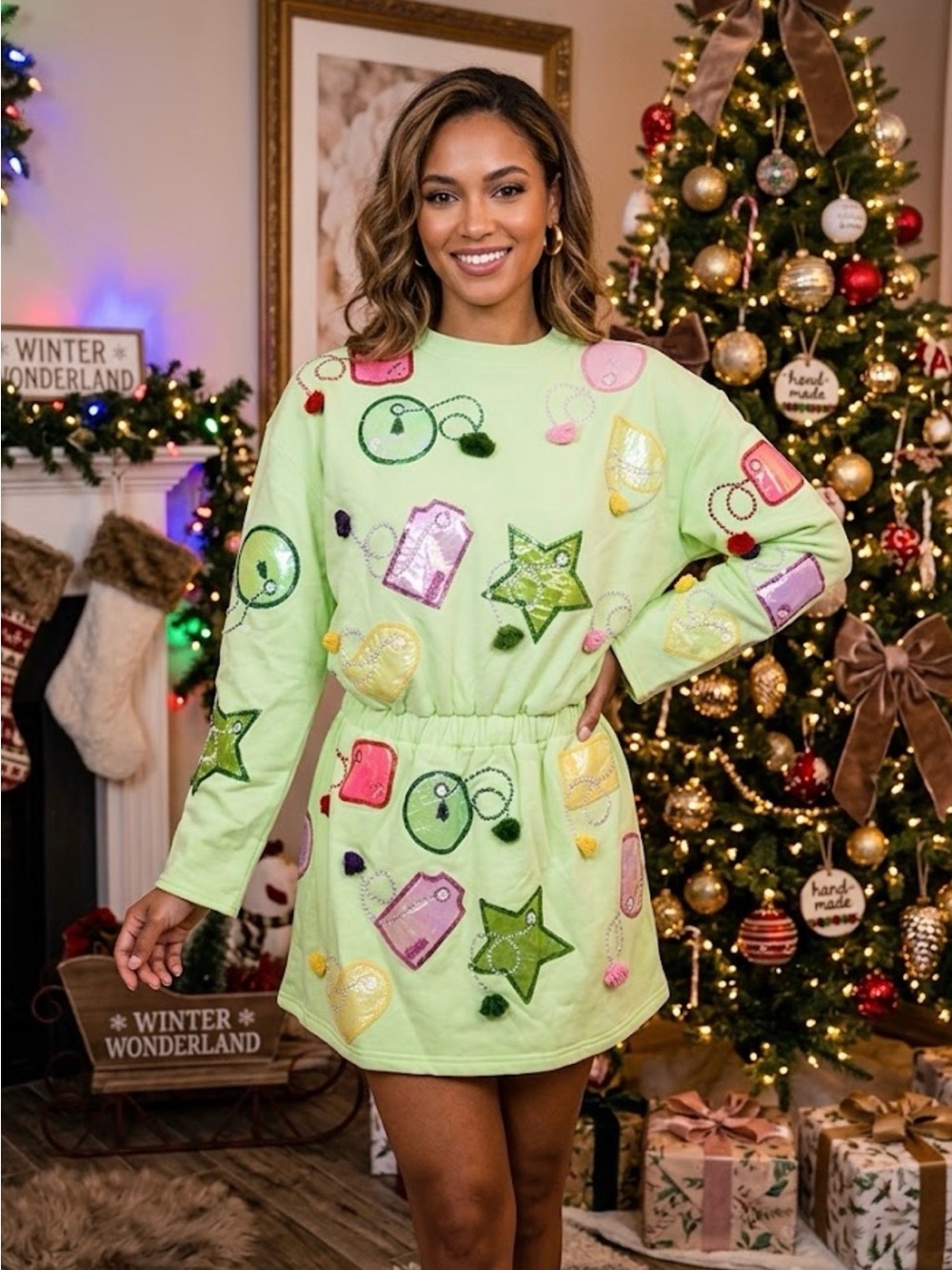 New! Rare QUEEN OF SPARKLES Pale Green Gift Tag Dress